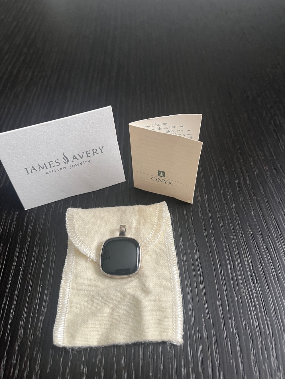 James Avery Black Onyx Square Pendant with Silver Bezel